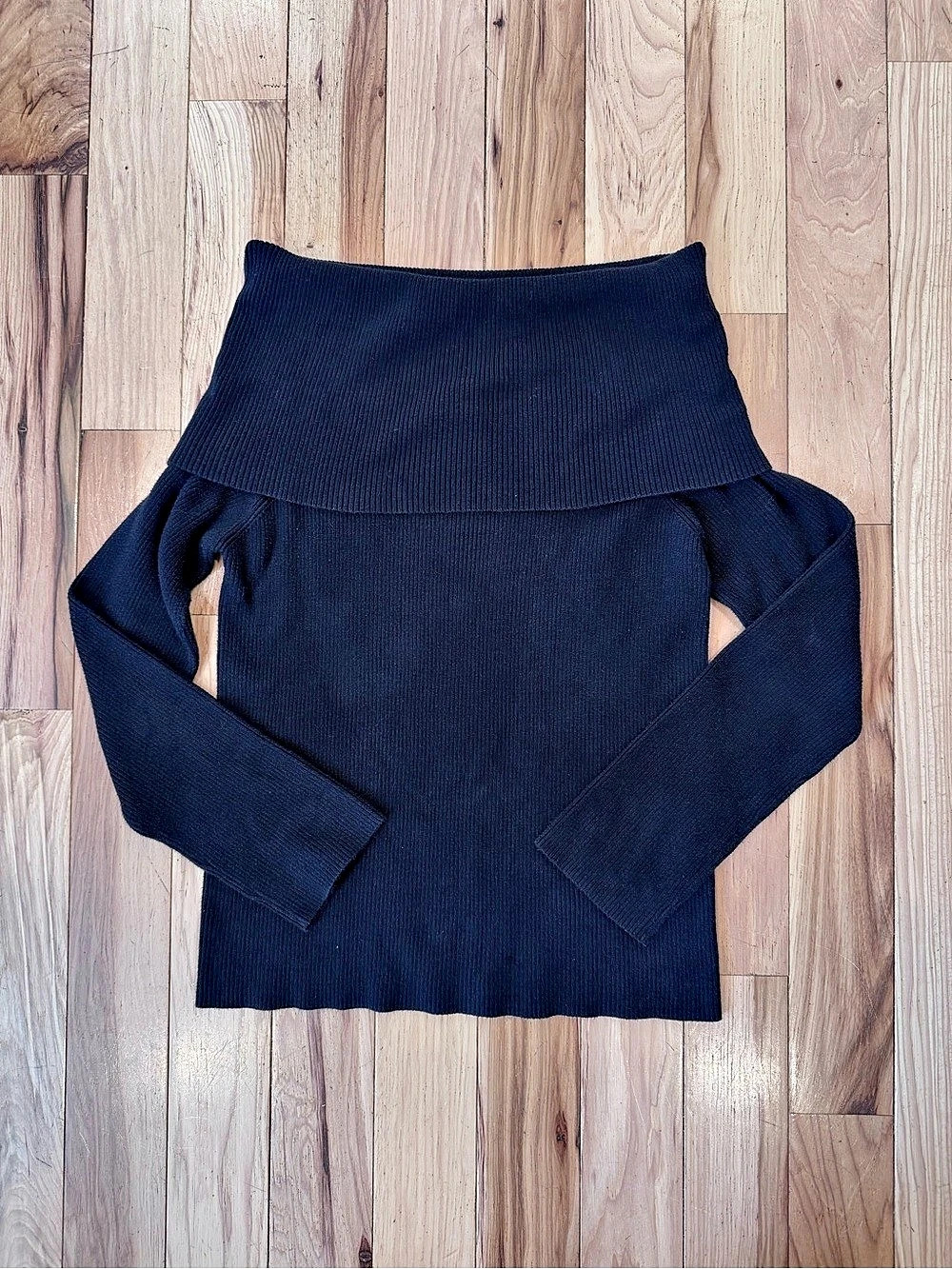 Ribbed Knit Black Off The Shoulder Sweater - Size Large